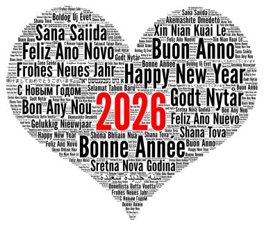 Farklı dillerde yeni yıl 2026 kelime bulutu