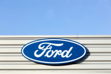 Ford logo on a facade of a dealer