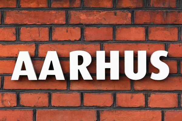 Aarhus city sign a wall — Stock Photo, Image