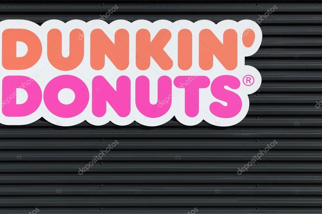 Wasserbillig, Luxembourg - July 30, 2015: Dunkin' Donuts sign on a wall. Dunkin' Donuts is an American global doughnut company and coffeehouse chain