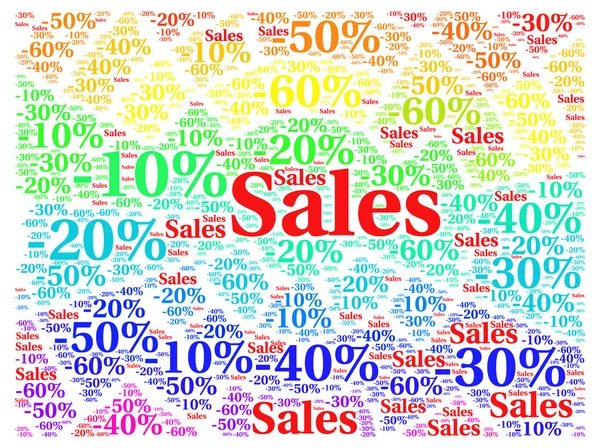 Verkoop korting en percentages gekleurde achtergrond afbeelding — Stockfoto