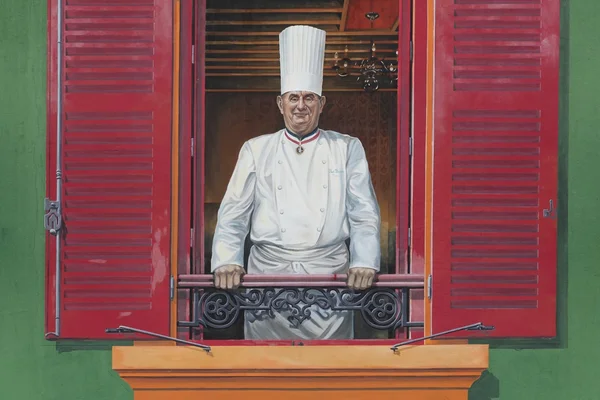Onun portre ile restoran Paul Bocuse cephe