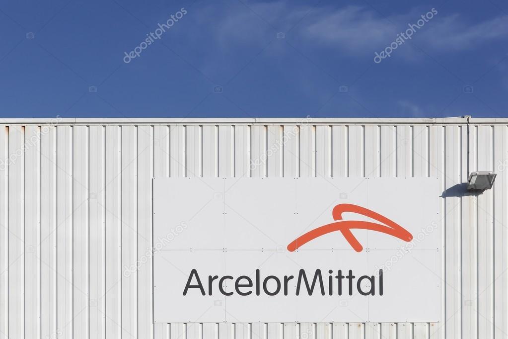 Villefranche, France - January 24, 2016: ArcelorMittal S.A. is a multinational steel manufacturing corporation headquartered in Luxembourg. ArcelorMittal is the world's largest steel producer.