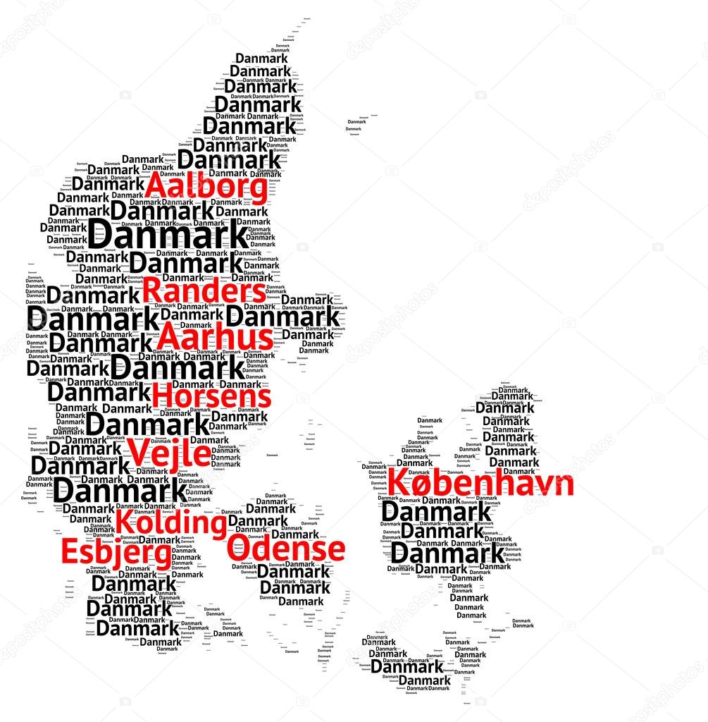 Map of Denmark with the biggest cities
