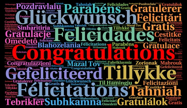 Congratulations in different languages word cloud — Stock Photo, Image