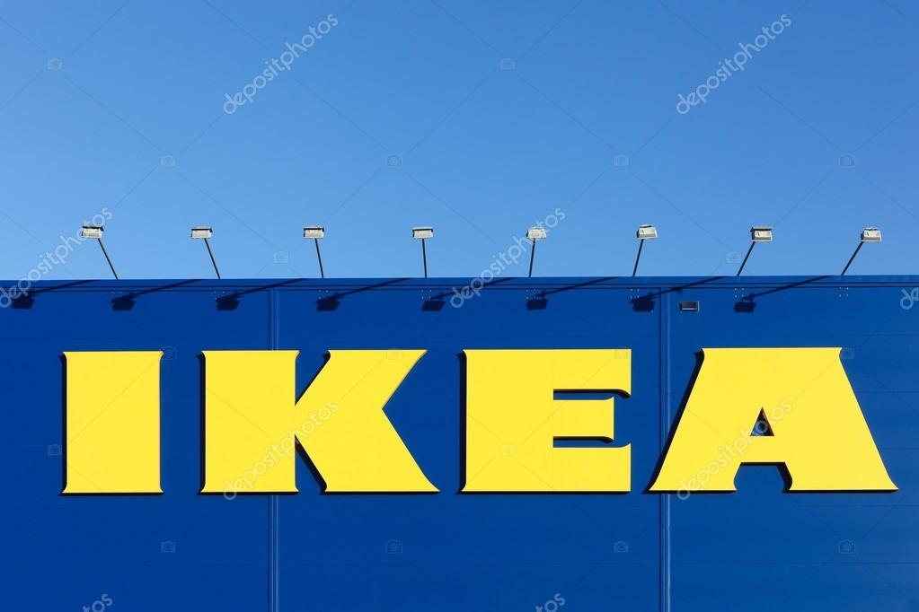 Aarhus, Denmark - January 17, 2016: IKEA sign on a wall.IKEA is a multinational group of companies that designs, sells ready-to-assemble furniture. IKEA owns and operates 353 stores in 46 countries