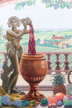 Üzümler vaktinden önce hasat Beaujolais içinde gösteren duvar boyalı
