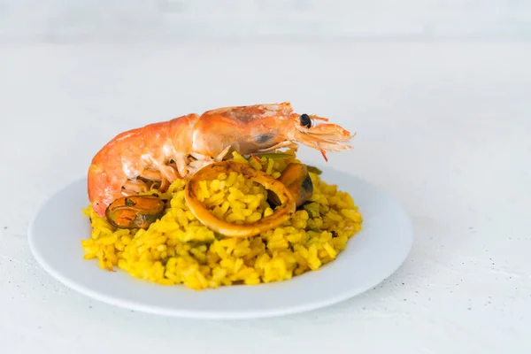 Paella Comida Típica Española Fondo Granito — Foto de Stock