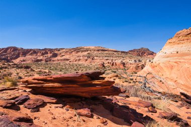 Kuzey Arizona 'daki Vermilion Cliffs Ulusal Anıtı' nın güneyindeki Coyote Buttes 'in güzel manzarası ve kaya oluşumları..