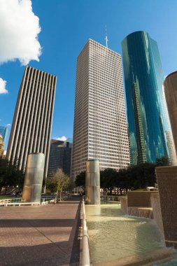 Houston, Teksas merkezindeki Tranquility Park 'ın şehir manzarası.