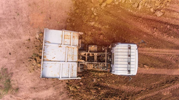 Dump Truck Unloads Soil Construction Site — Stock Photo, Image