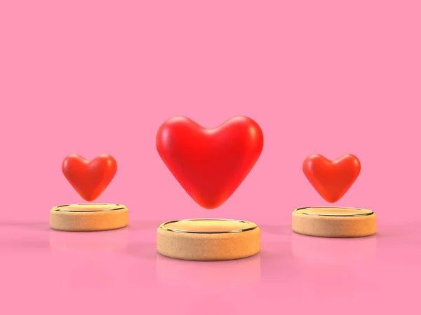 Červené Srdce Ukazuje Pódiu Pro Valentýna Vykreslování Ilustrace — Stock fotografie