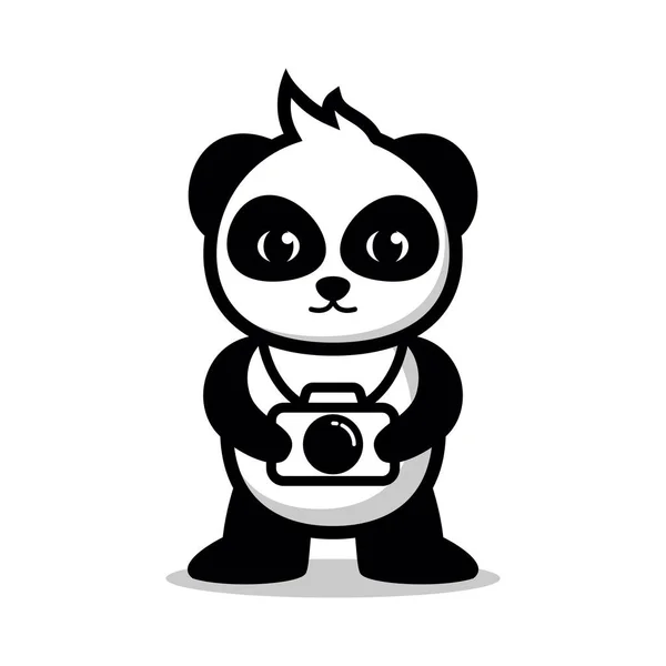Lindo Panda Sosteniendo Ilustración Del Vector Cámara Diseño Del Logotipo — Vector de stock