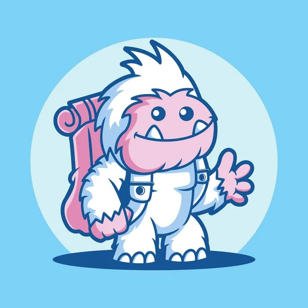 Yeti Cartoon Wearing Backpack Vector Illustration Cute Cartoon Yeti — Stock Vector