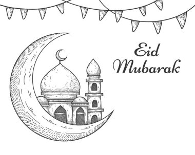 El Yazması Mübarek Camii Hilal Ay ile selamlama illüstrasyonu