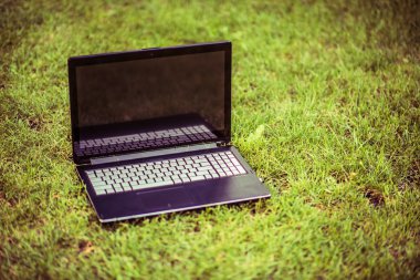 Çimlerin üstünde laptop