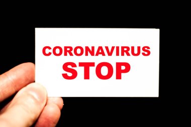 Coronavirus 19 'u durdurun. Coronavirus dur işareti. Kırmızı sayfada CORONAVIRUS 'u durdurun. Kırmızı fren lambası. Dünyada koronavirüs salgını.