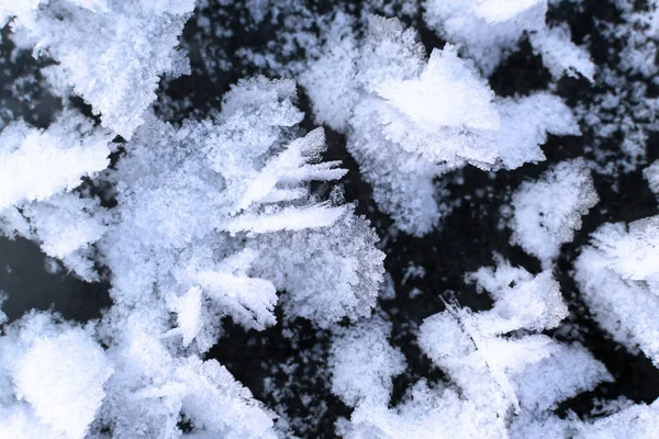 Copos Nieve Congelados Sobre Hielo Lago Invierno Textura Fondo Orientación — Foto de Stock