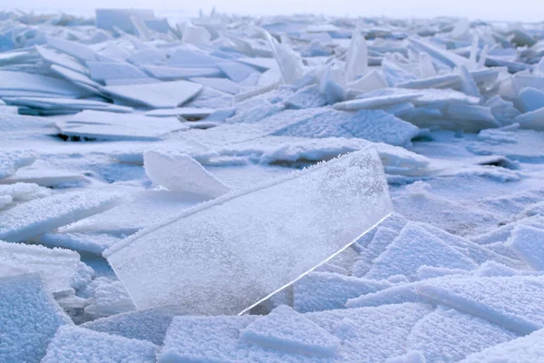 Hielo Azul Agrietado Congelado Río Europa Del Este Paisaje Textura — Foto de Stock