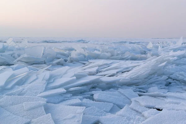 Pieces Blue Ice Frozen Lake Winter Eastern Europe Horizontal Orientation — Stock Photo, Image