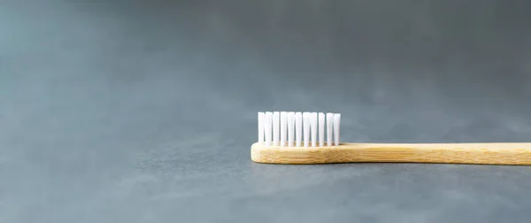 One Bamboo Toothbrush Lies Black Background Eco Friendly Stuff Concept — Stock Photo, Image