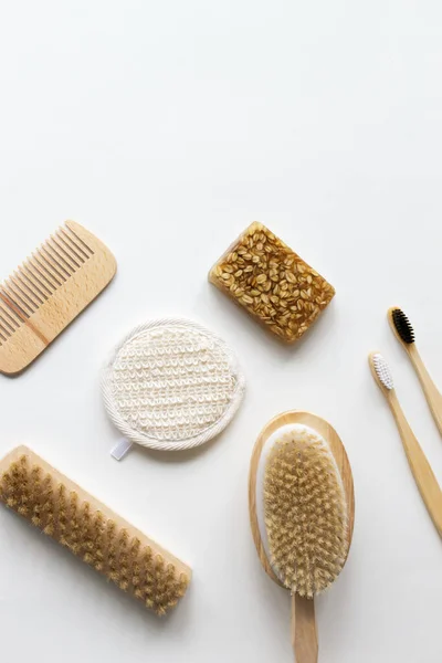 Bamboo Toothbrushes Wood Hairbrush Face Wash Natural Bristle Brush Handmade — Stock Photo, Image