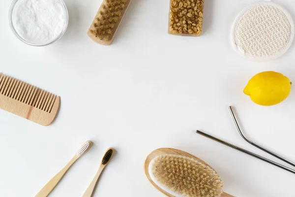 Wooden Hair Comb Face Wash Hand Made Oatmeal Soap Soda — Stock Photo, Image