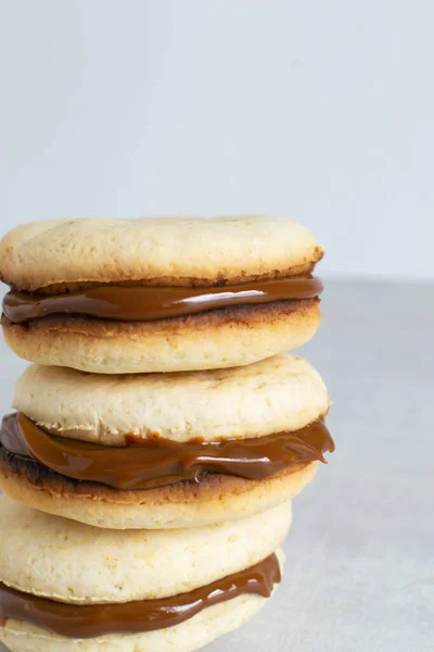 Alfahores Cookie Uri Lapte Condensat Biscuiți Tradiționali Casă Conceptul Mâncare — Fotografie, imagine de stoc