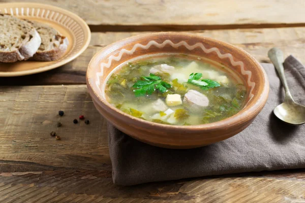 Ukrainischer Grüner Borschtsch Borsch Mit Sauerampfer Ukrainische Küche Diät Sauerampfersuppe — Stockfoto