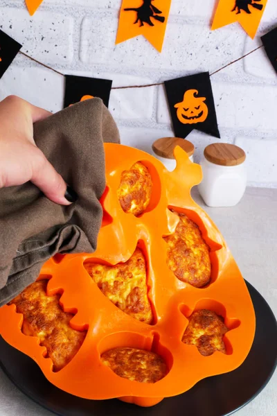 Préparation Étape Par Étape Muffins Fromage Cottage Pour Halloween Gâteaux — Photo