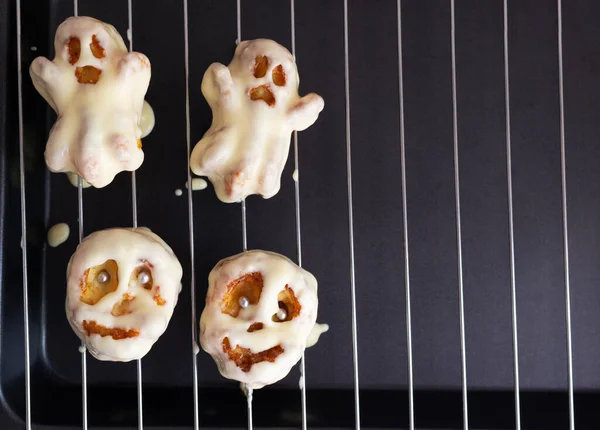 Step Step Preparation Cottage Cheese Muffins Halloween Sweet Cupcakes Monsters Stock Image