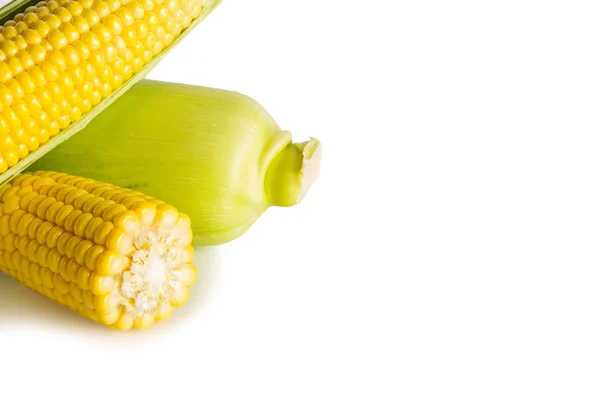 Beyaz arka plan üzerinde izole yeşil yaprakları ile taze Mısır