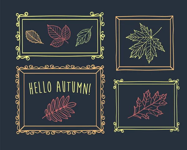 ¡Hola otoño! Conjunto de hojas otoñales de árbol diferente — Archivo Imágenes Vectoriales
