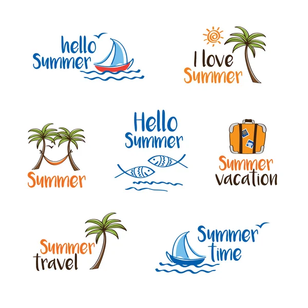 Hello summer. Set of summer symbols. — Stock Vector