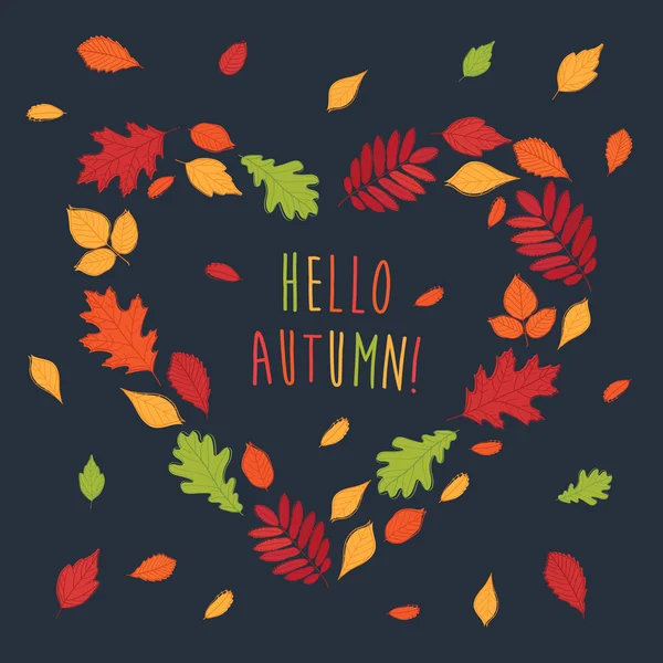 Bonjour automne ! texte et coeur — Image vectorielle