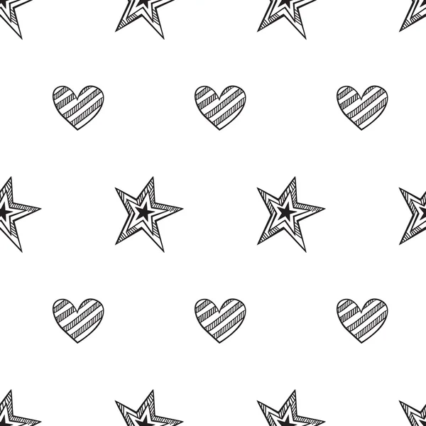 Seamless pattern with stars and hearts. — Stock Vector