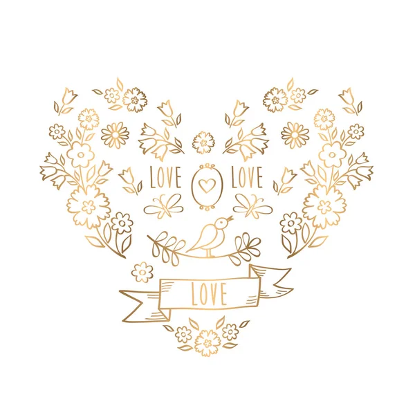 Greeting Card Cute Gold Heart Valentine Day Birthday Mother Day — Archivo Imágenes Vectoriales