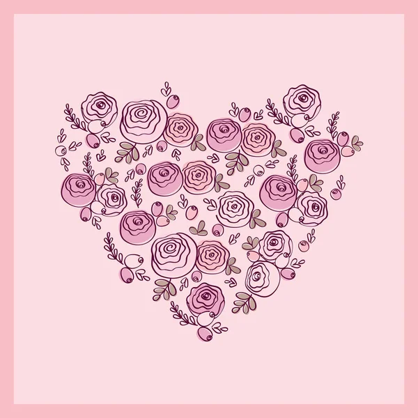 Heart Hand Drawn Pink Flowers Floral Elements March Valentine Day — Stock Vector