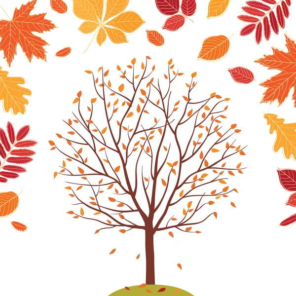 Адская осень! Осенние листья и дерево — стоковый вектор