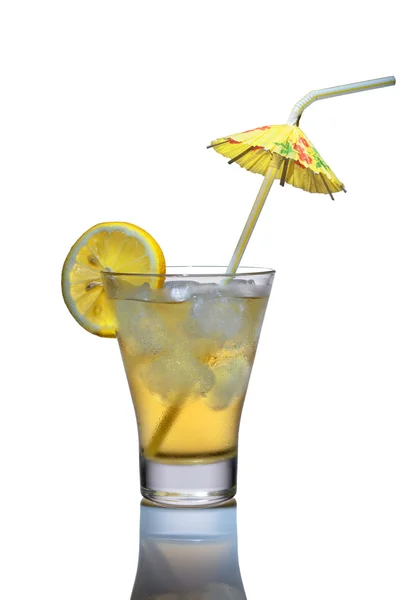 Cocktail with ice and tubule with an umbrella — Stock Photo, Image