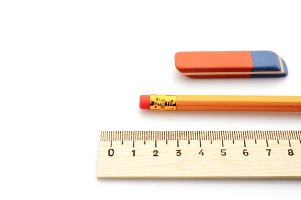 Wooden ruler pencil — Stock Photo, Image