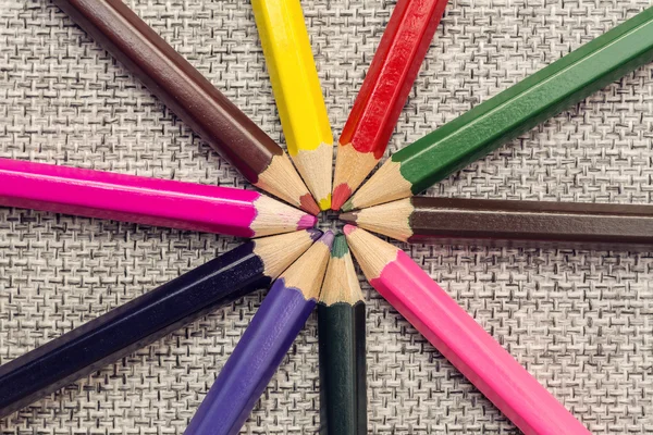 Sharpened colored pencils top view — Stock Photo, Image