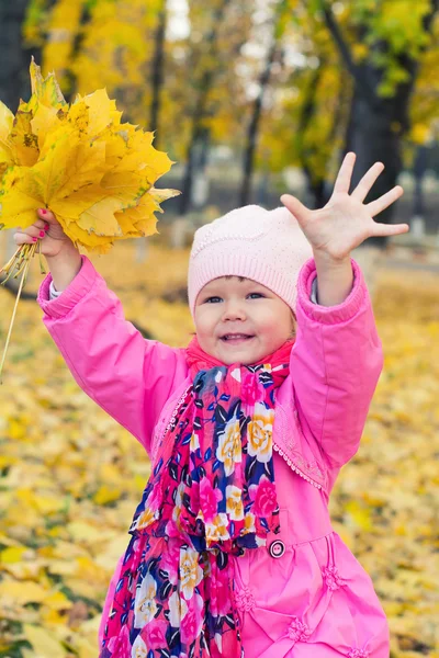 Criança folhas de outono — Fotografia de Stock