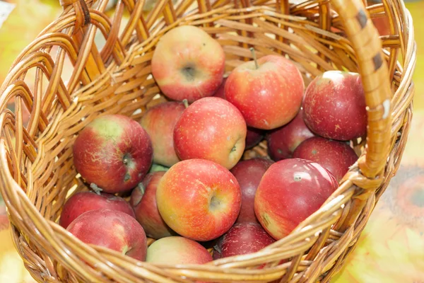 Ώριμα μήλα ξαπλωμένη σε ένα καλάθι — Φωτογραφία Αρχείου