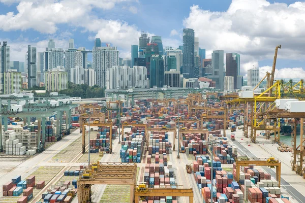 Vista panorâmica sobre o porto de Singapura com backg da cidade de Singapura — Fotografia de Stock