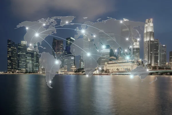 A hálózat és a világ megjelenítése blur város használatának a globális hálózat partne — Stock Fotó