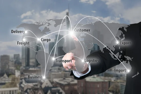 Businessman working with virtual interface connection map of glo — Stock Photo, Image