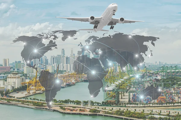 Importeren, exporteren, logistiek concept - kaart mondiale partner schakeling — Stockfoto