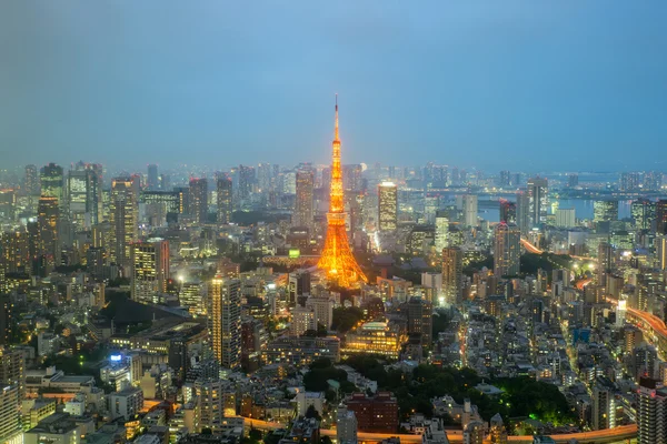 Токійська вежа та Токіо міста skyine і хмарочос у ніч у Tok — стокове фото