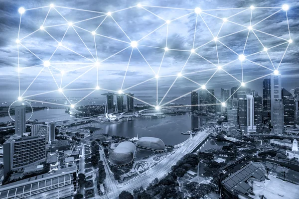 シンガポール ネットワーク接続をネットワーク connectio のラインと都市 — ストック写真
